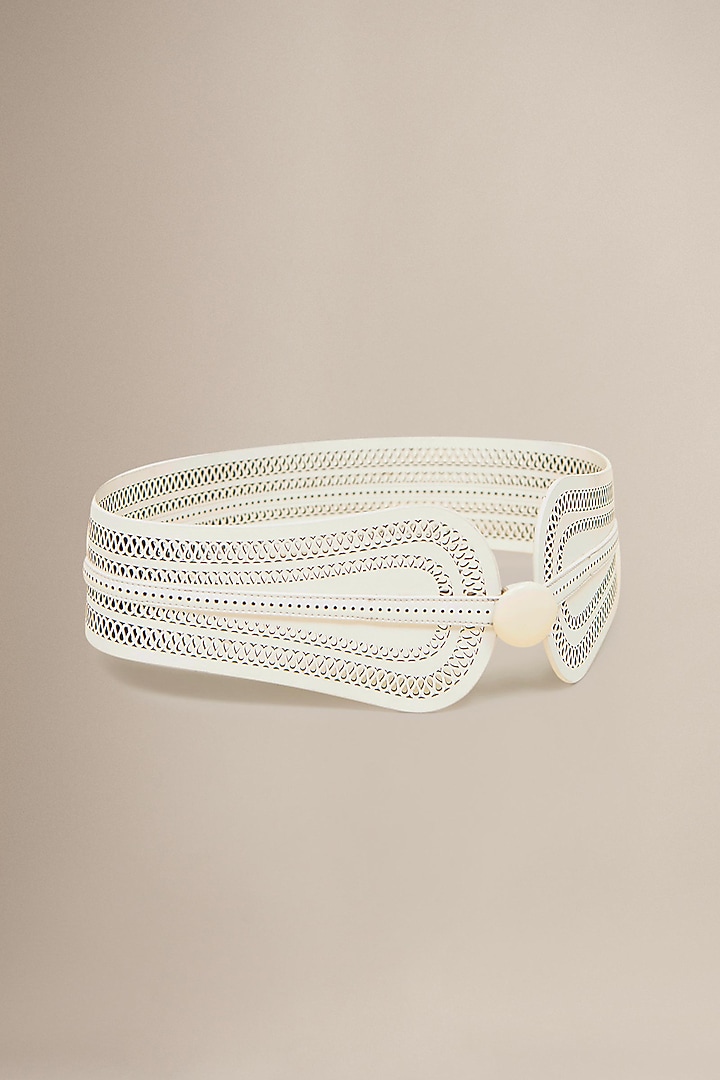 Ivory PU & Faux Leather Belt by AMPM Accessories at Pernia's Pop Up Shop