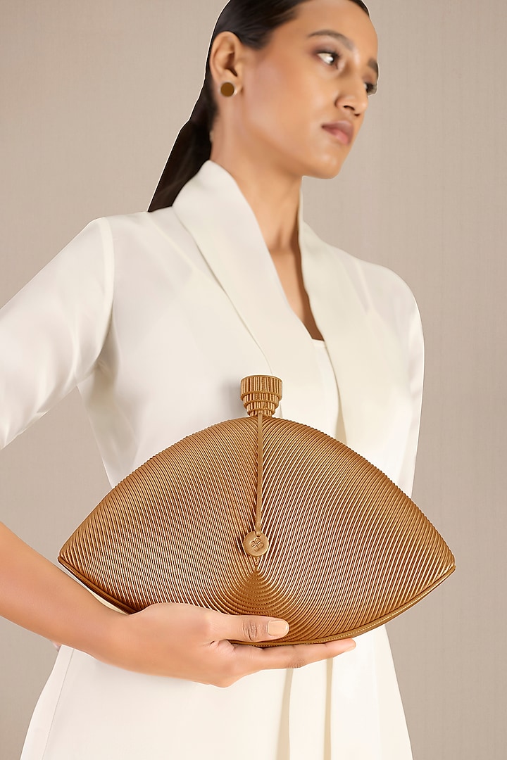 Gold Faux Leather Clutch by AMPM Accessories at Pernia's Pop Up Shop