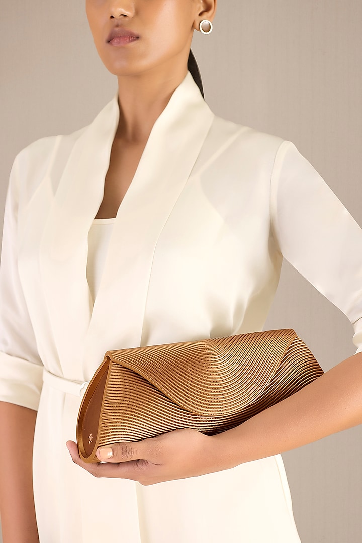 Gold Faux Leather Clutch by AMPM Accessories at Pernia's Pop Up Shop