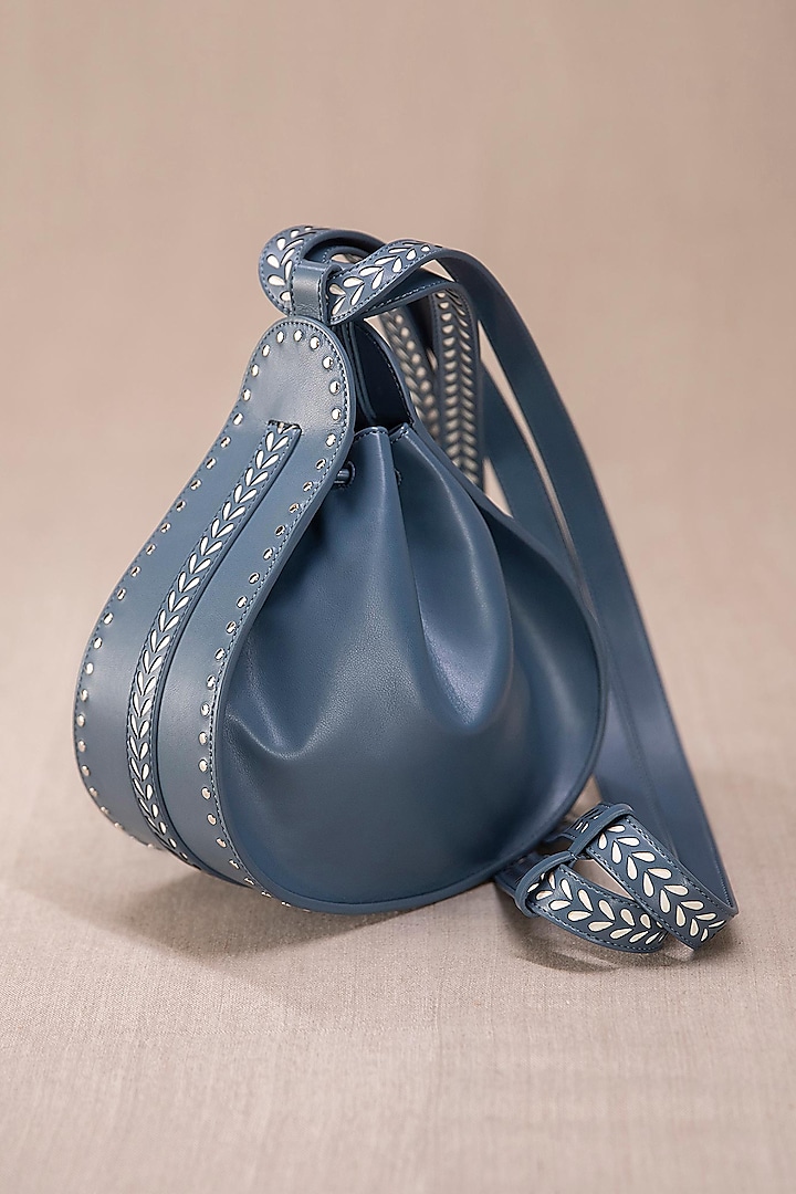 Blue Faux Leather Bucket Bag by AMPM Accessories
