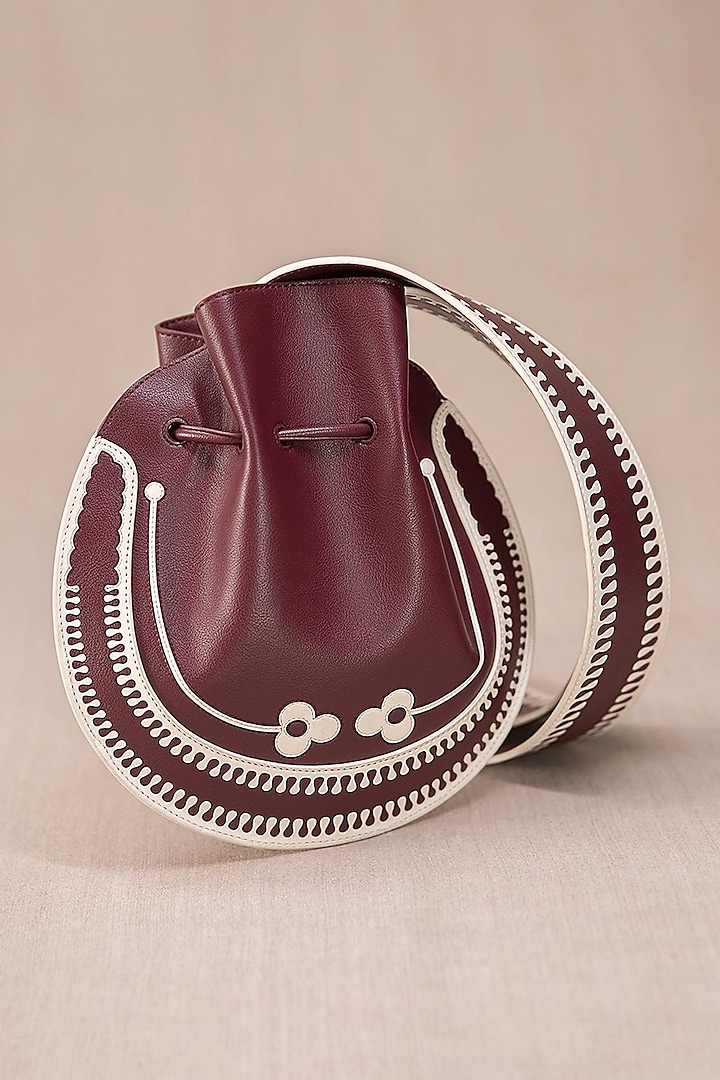 Burgundy & Ivory Cross-Body Bucket Bag by AMPM Accessories at Pernia's Pop Up Shop