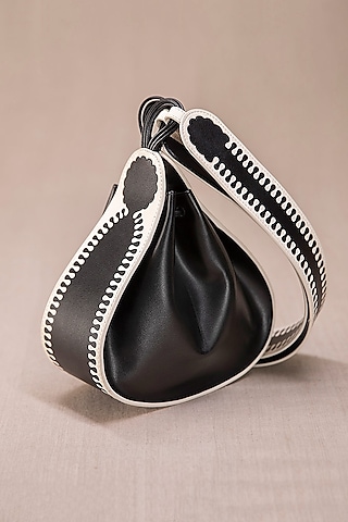 Black & Ivory Faux Leather Cross-Body Bucket Bag by AMPM Accessories