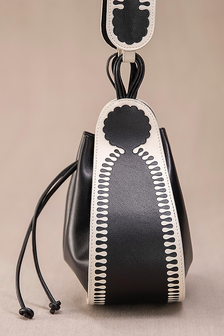 AMPM Accessories - Black and ivory saira bucket bag