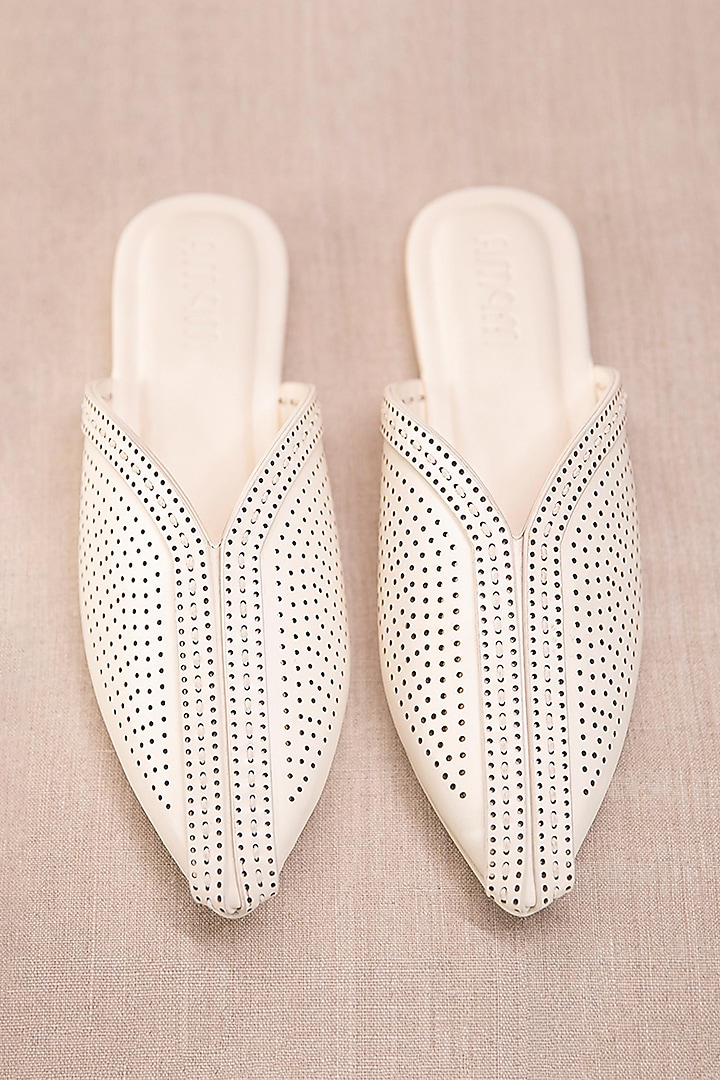 Ivory Faux Leather Mules by AMPM Accessories at Pernia's Pop Up Shop