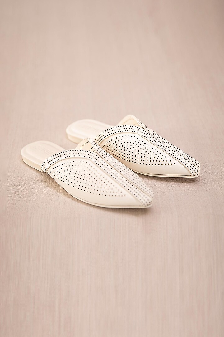 Ivory Faux Leather Mules by AMPM Accessories at Pernia's Pop Up Shop