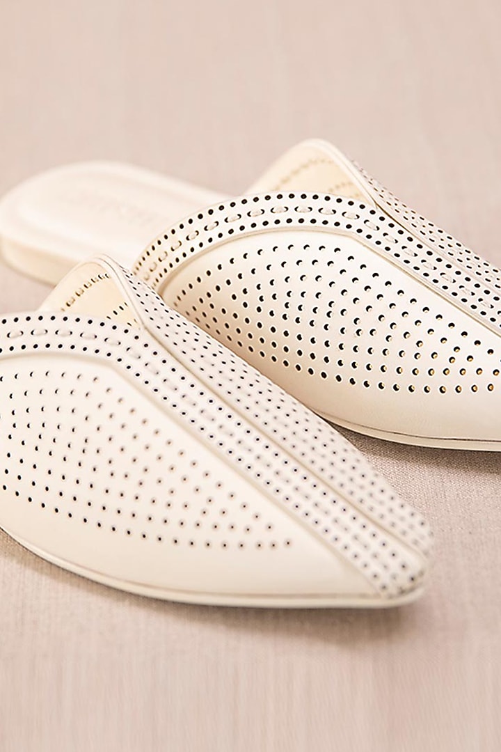 Ivory Faux Leather Mules by AMPM Accessories at Pernia's Pop Up Shop