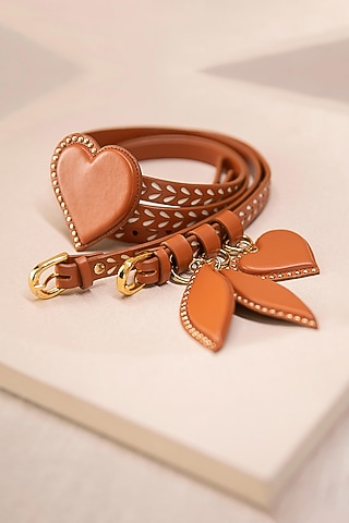 Tan PU Laser Cut Double Belt by AMPM Accessories