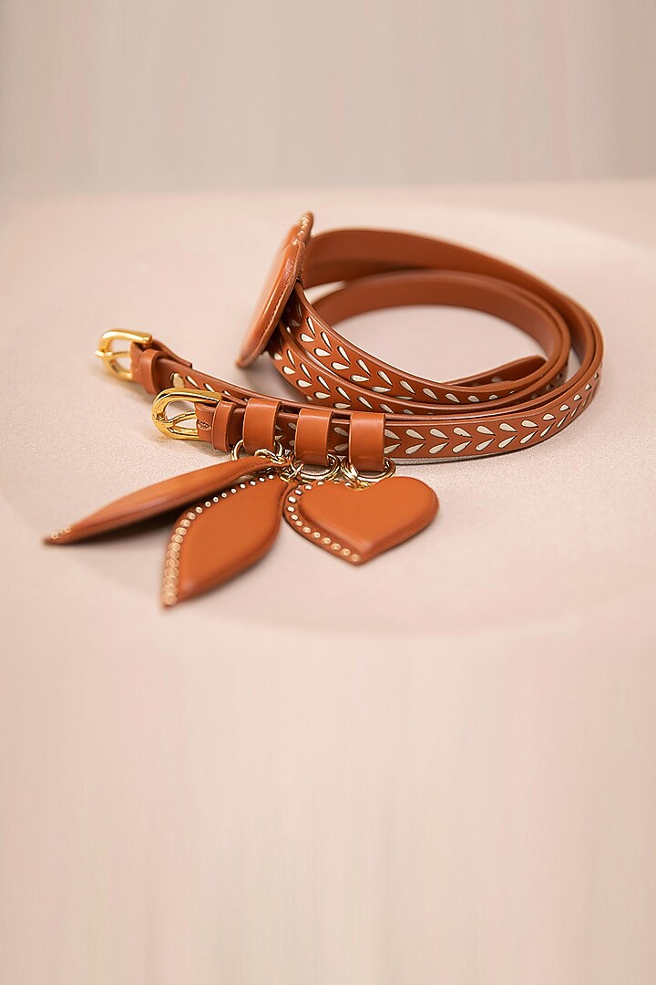 Tan PU Laser Cut Double Belt by AMPM Accessories at Pernia's Pop Up Shop