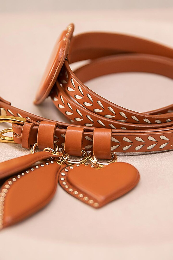 Tan PU Laser Cut Double Belt by AMPM Accessories at Pernia's Pop Up Shop