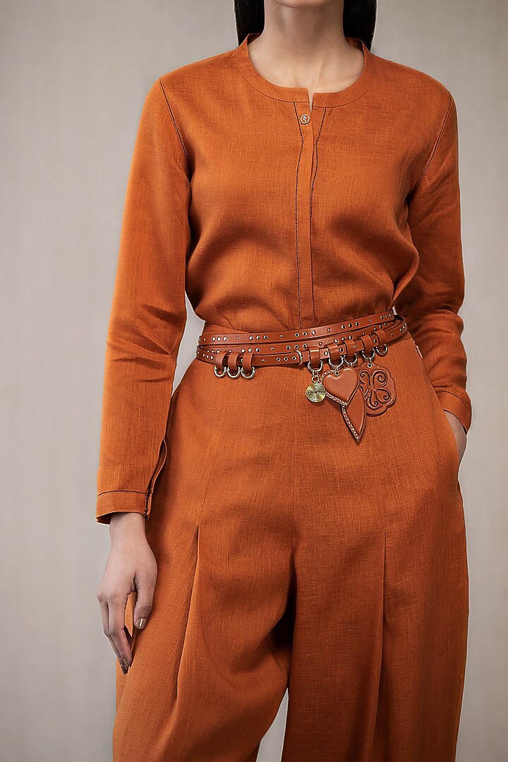 Tan Faux Leather Wrapped Belt by AMPM Accessories at Pernia's Pop Up Shop