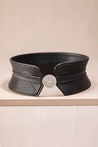 Black Embroidered Corset Belt by AMPM Accessories