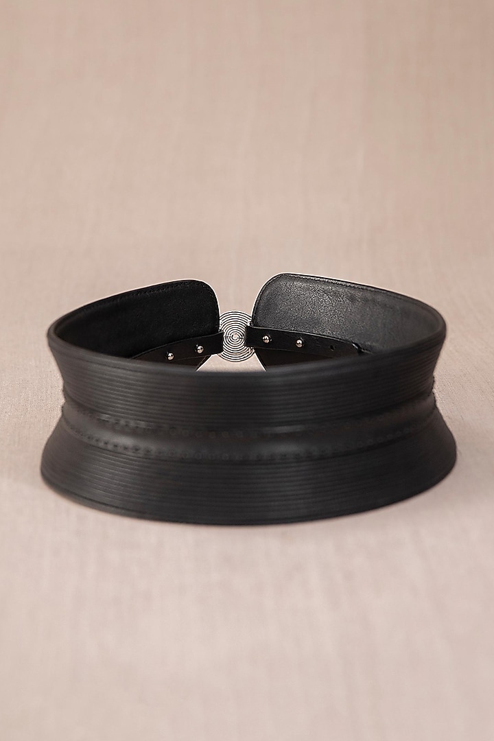 Black Embroidered Corset Belt by AMPM Accessories at Pernia's Pop Up Shop