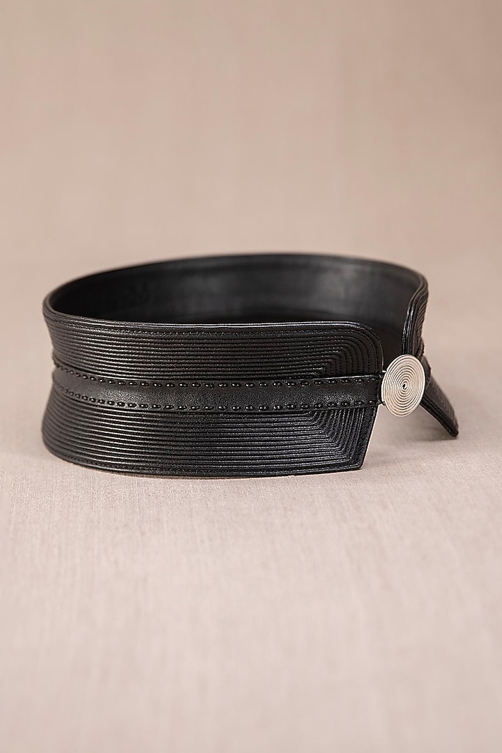 Black Embroidered Corset Belt by AMPM Accessories at Pernia's Pop Up Shop