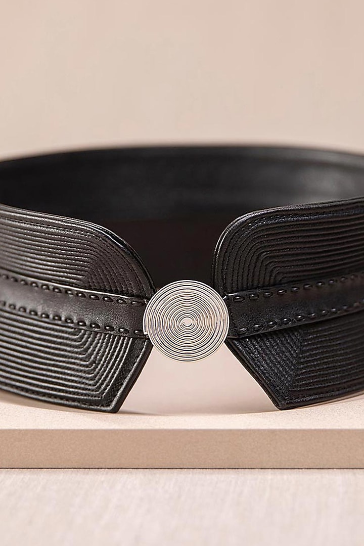 Black Embroidered Corset Belt by AMPM Accessories at Pernia's Pop Up Shop