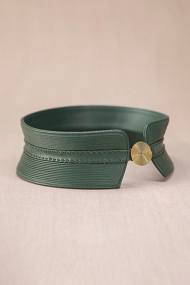 Forest Green Embroidered Corset Belt by AMPM Accessories at Pernia's Pop Up Shop