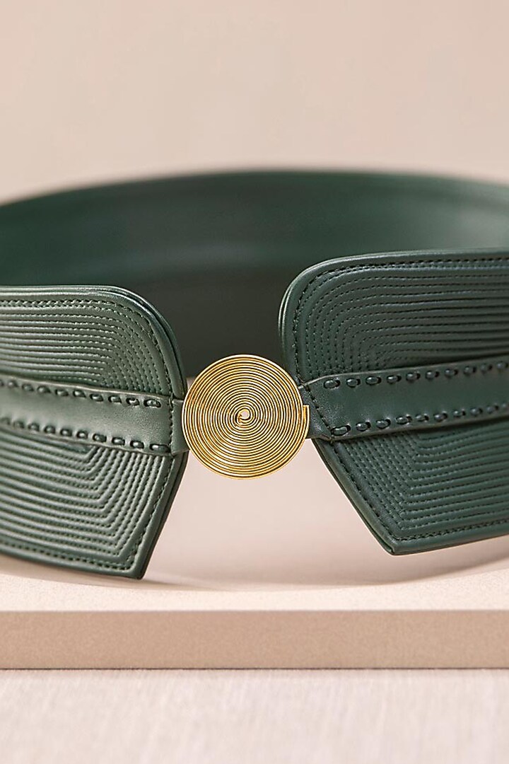Forest Green Embroidered Corset Belt by AMPM Accessories at Pernia's Pop Up Shop