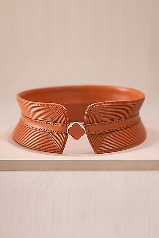 Tan Embroidered Corset Belt by AMPM Accessories