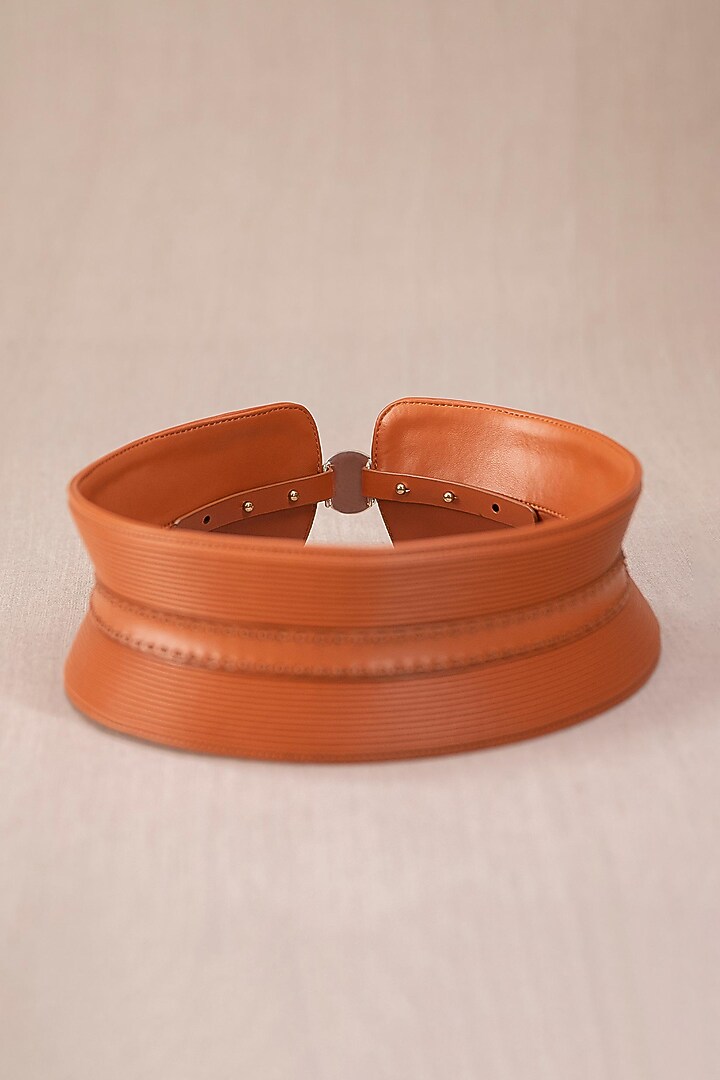 Tan Embroidered Corset Belt by AMPM Accessories at Pernia's Pop Up Shop