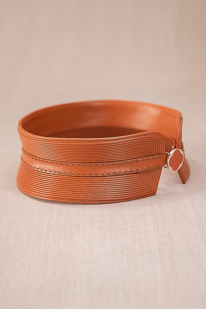 Tan Embroidered Corset Belt by AMPM Accessories at Pernia's Pop Up Shop