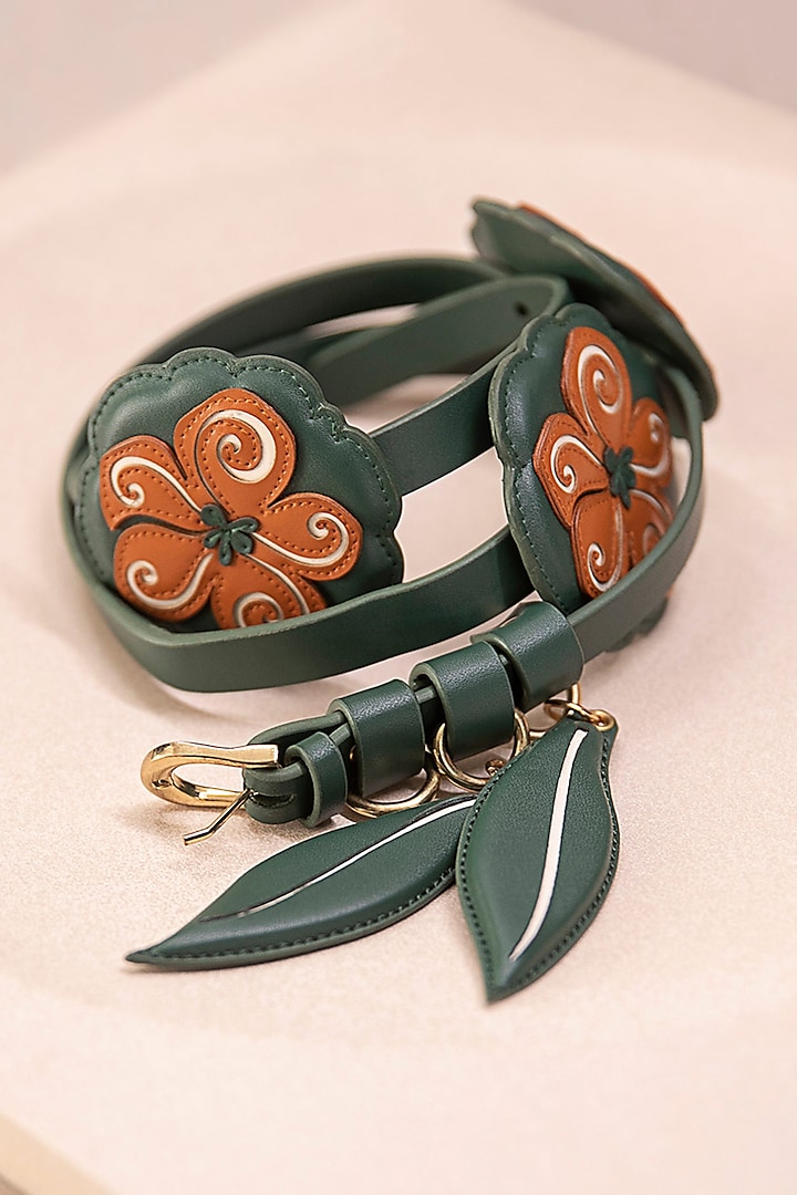 Forest Green Faux Leather Slim Belt by AMPM Accessories at Pernia's Pop Up Shop