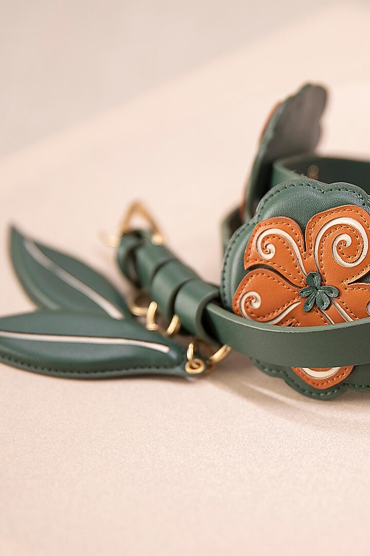 Forest Green Faux Leather Slim Belt by AMPM Accessories at Pernia's Pop Up Shop