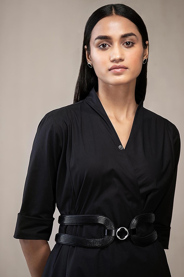 Black Faux Leather Hollow Corset Belt by AMPM Accessories at Pernia's Pop Up Shop