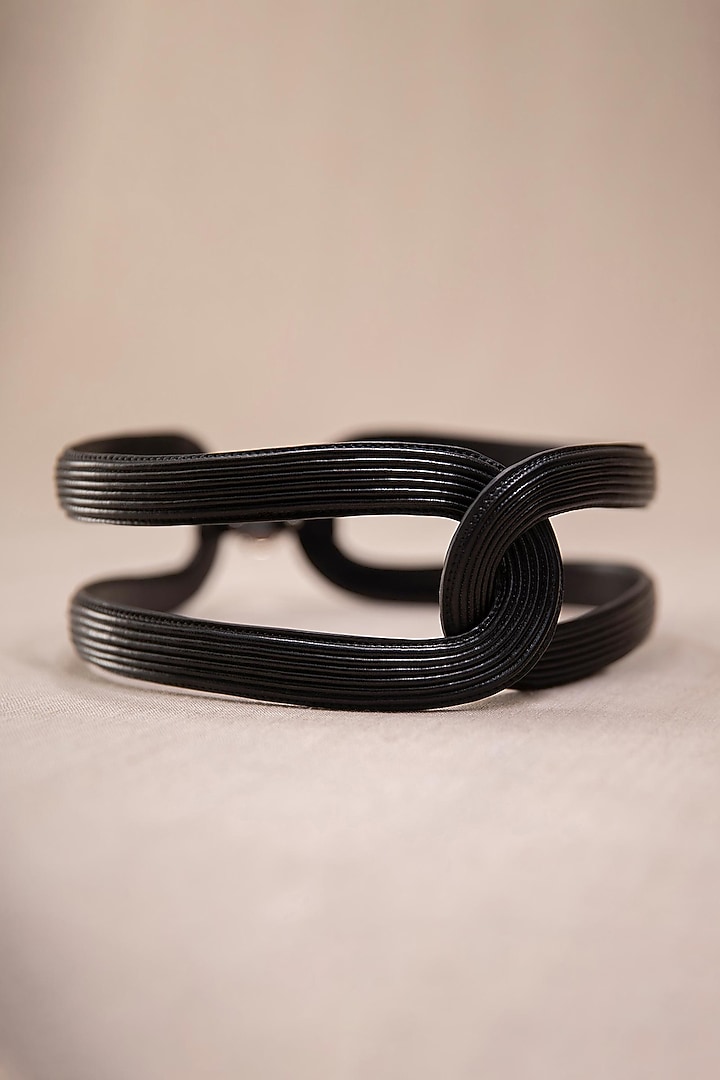 Black Faux Leather Hollow Corset Belt by AMPM Accessories at Pernia's Pop Up Shop