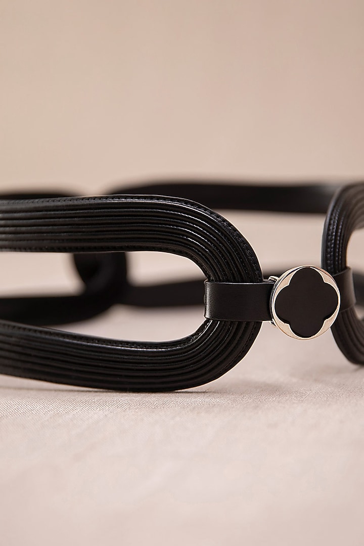 Black Faux Leather Hollow Corset Belt by AMPM Accessories at Pernia's Pop Up Shop