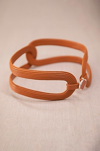 Tan Faux Leather Hollow Corset Belt by AMPM Accessories