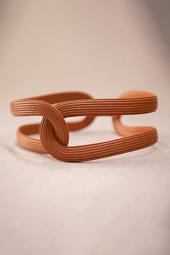 Tan Faux Leather Hollow Corset Belt by AMPM Accessories at Pernia's Pop Up Shop