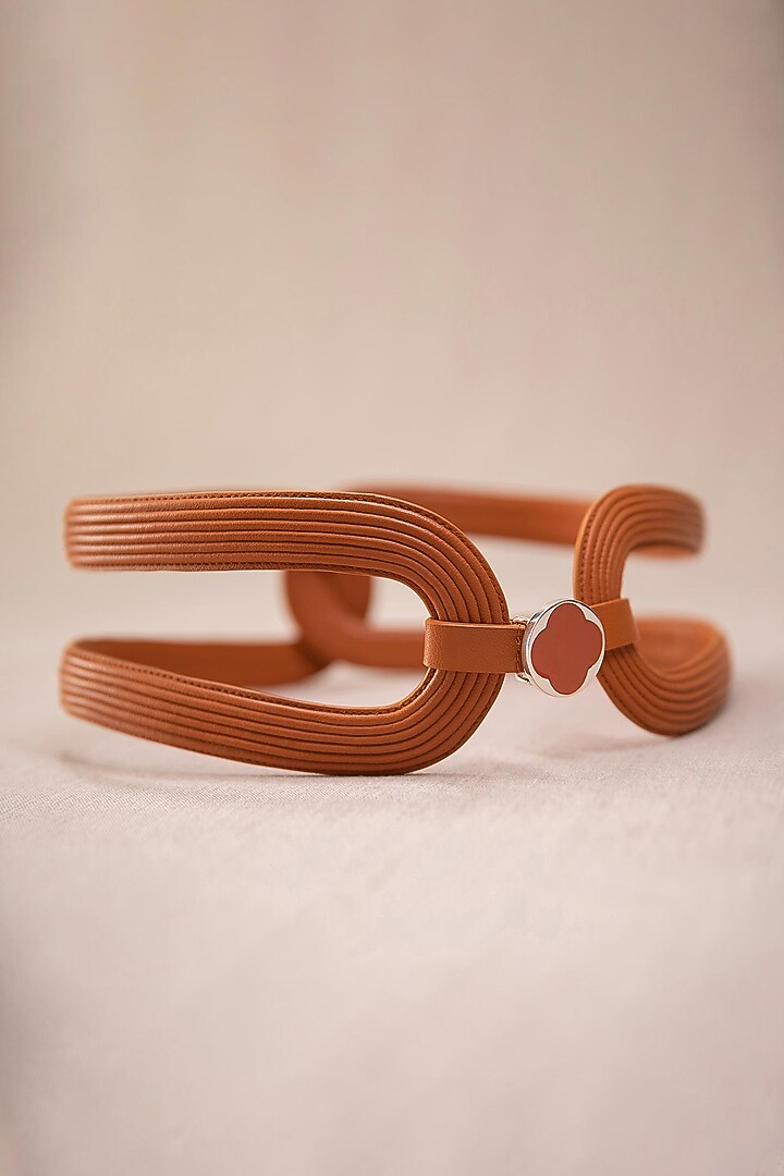 Tan Faux Leather Hollow Corset Belt by AMPM Accessories at Pernia's Pop Up Shop