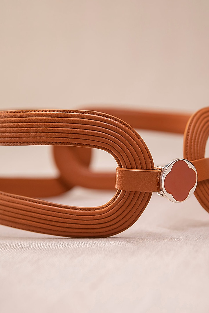 Tan Faux Leather Hollow Corset Belt by AMPM Accessories at Pernia's Pop Up Shop