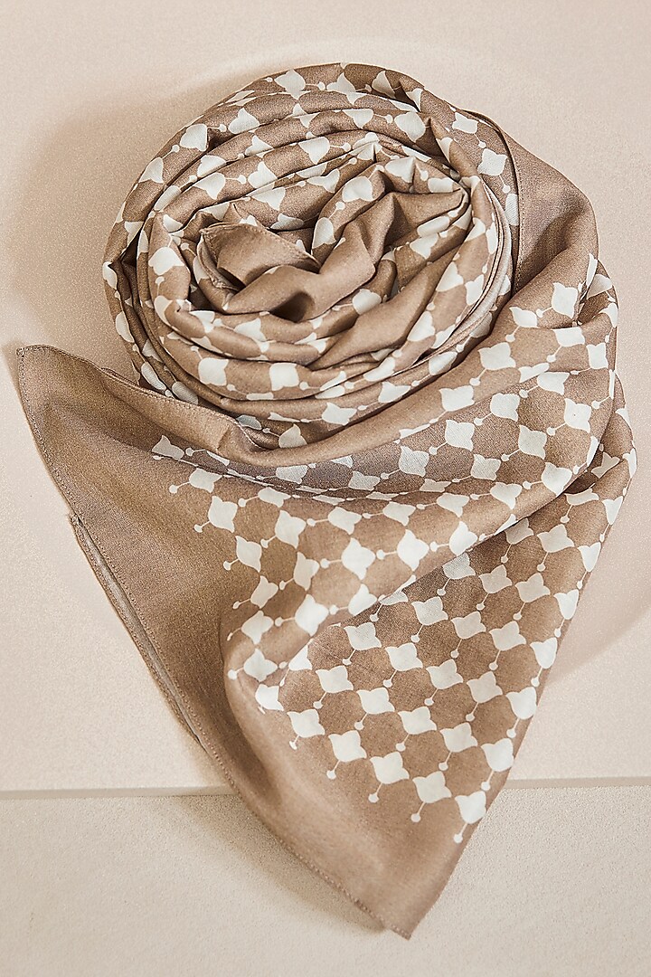 Taupe Printed Scarf by AMPM Accessories