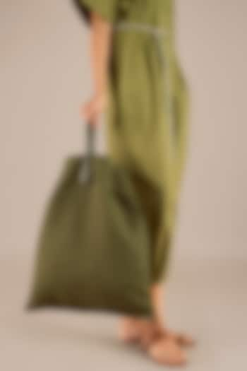 Olive Linen & Leather Beach Bag by AMPM Accessories at Pernia's Pop Up Shop