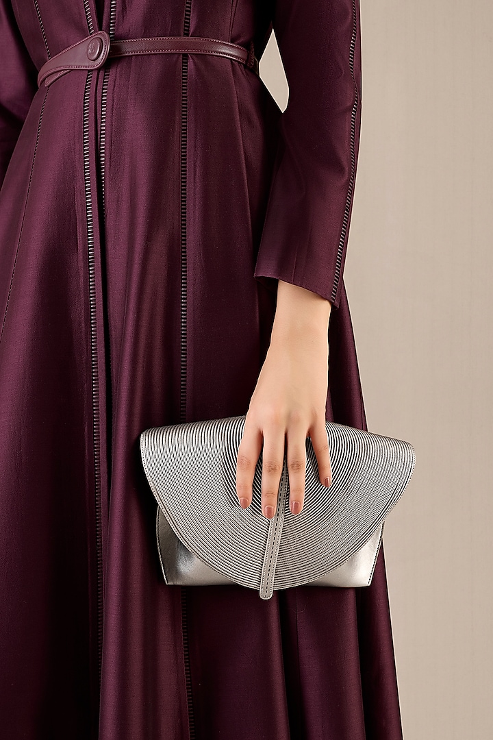 Silver Faux Leather Clutch by AMPM Accessories at Pernia's Pop Up Shop