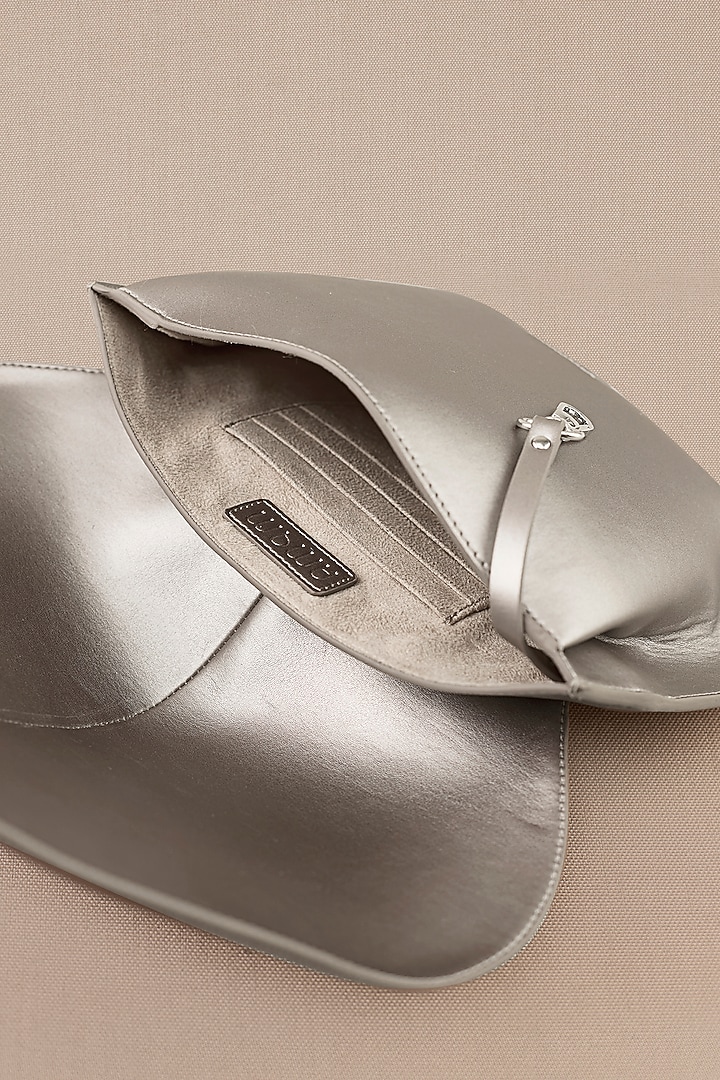 Silver Faux Leather Clutch by AMPM Accessories at Pernia's Pop Up Shop