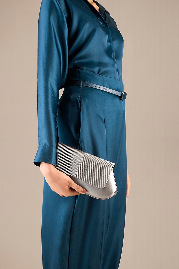 Silver Faux Leather Clutch by AMPM Accessories at Pernia's Pop Up Shop