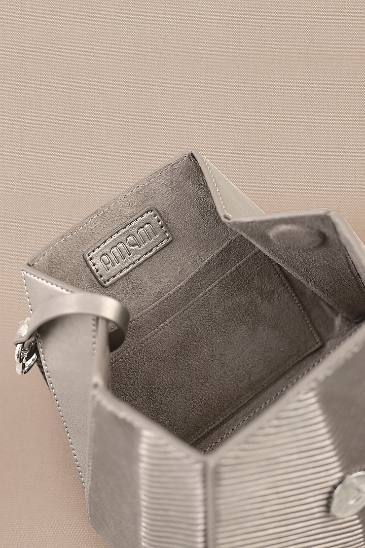 Silver Faux Leather Wristlet Bag by AMPM Accessories at Pernia's Pop Up Shop