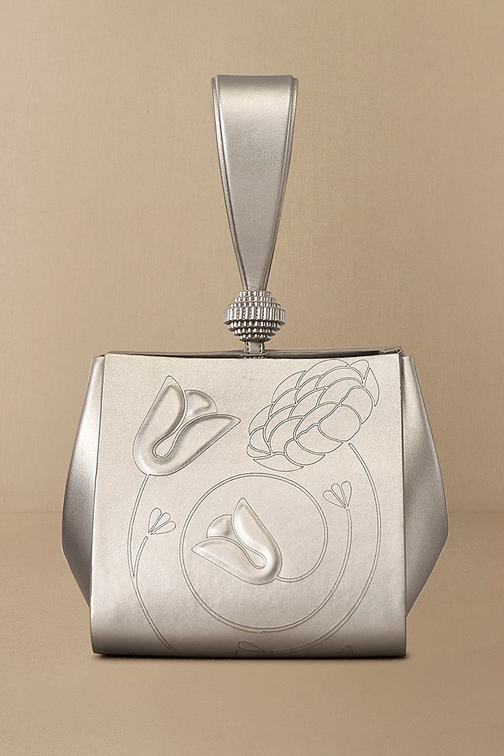 Silver Faux Leather Wristlet Bag by AMPM Accessories at Pernia's Pop Up Shop