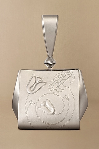 Silver Faux Leather Wristlet Bag by AMPM Accessories