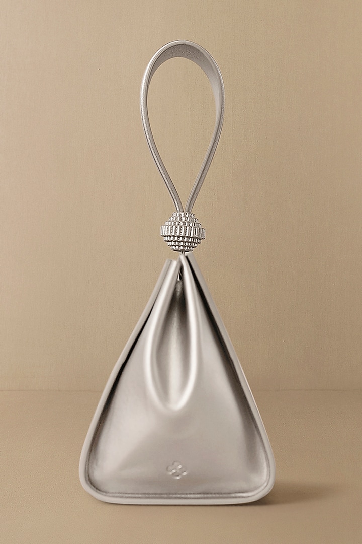 Silver Faux Leather Wristlet Bag by AMPM Accessories at Pernia's Pop Up Shop
