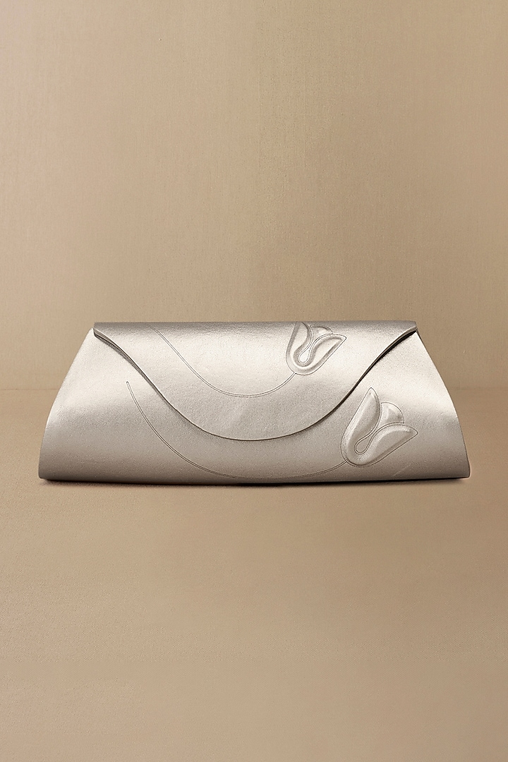 Silver Faux Leather Clutch by AMPM Accessories at Pernia's Pop Up Shop