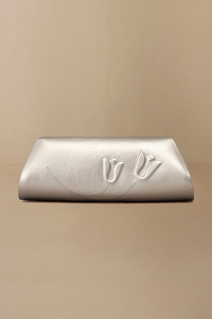 Silver Faux Leather Clutch by AMPM Accessories at Pernia's Pop Up Shop