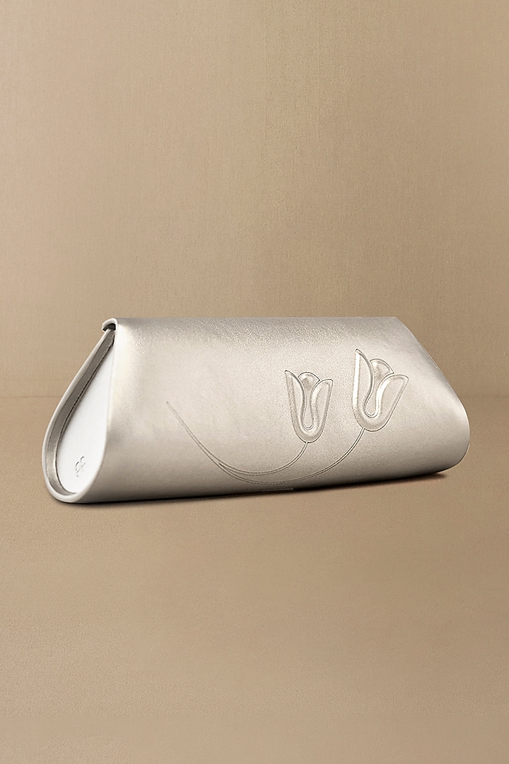 Silver Faux Leather Clutch by AMPM Accessories at Pernia's Pop Up Shop
