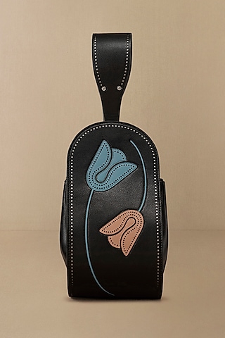 Black Faux Leather Wristlet Bag by AMPM Accessories