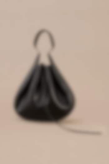 Black Faux Leather Corded Bucket Bag by AMPM Accessories
