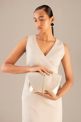 White Faux Leather Metallic Clutch by AMPM Accessories