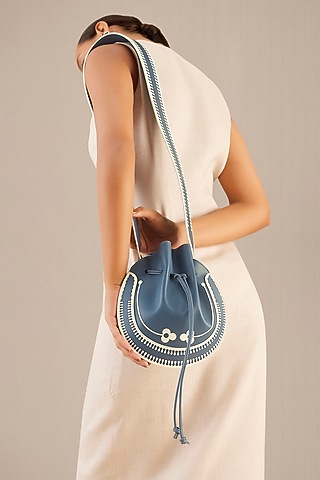 Teal Blue Faux Leather Cross-Body Bucket Bag  by AMPM Accessories