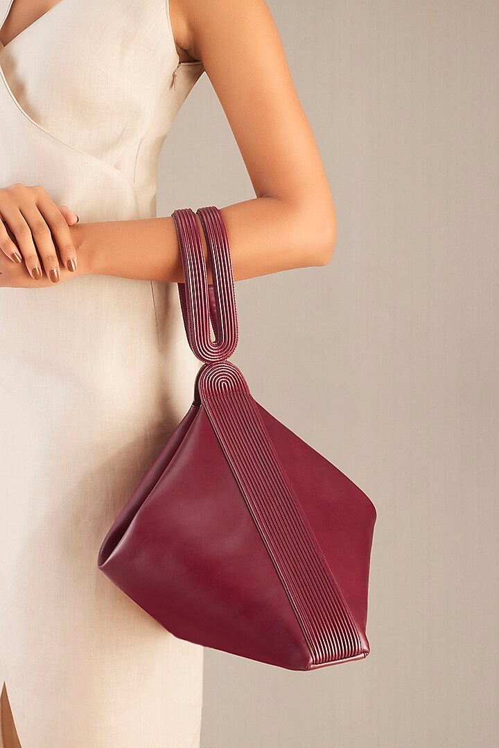 Wine Faux Leather Corded Tote Bag  by AMPM Accessories