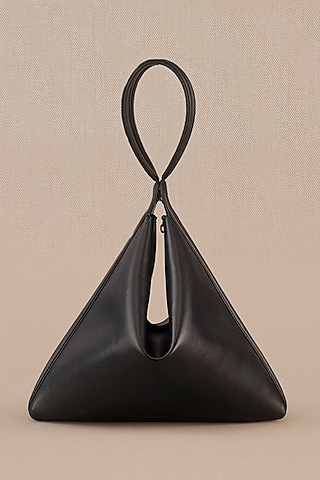 Black Faux Leather Corded Tote Bag  by AMPM Accessories